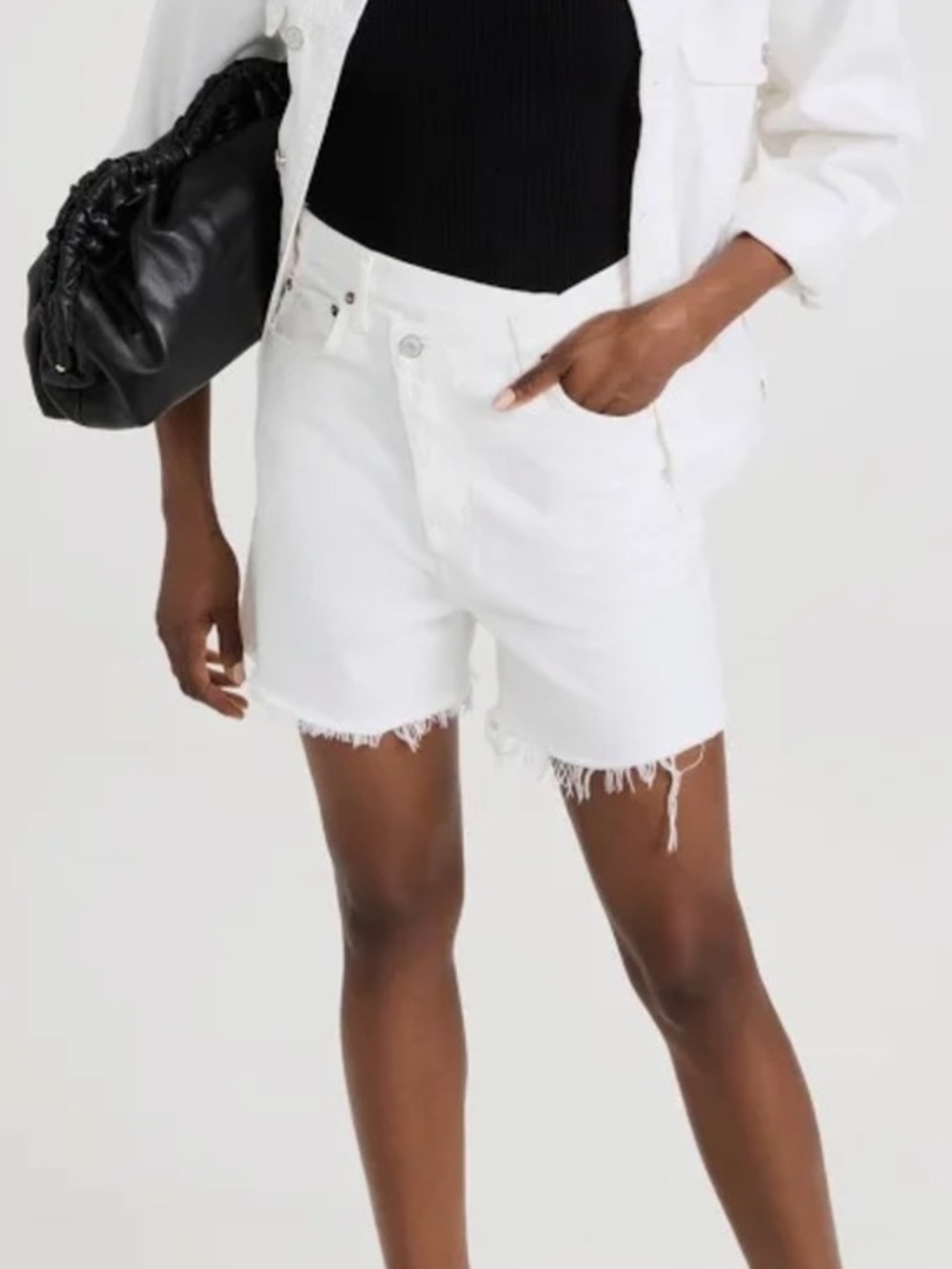 Agolde organic cotton denim criss cross high rise shorts raw hem white 31